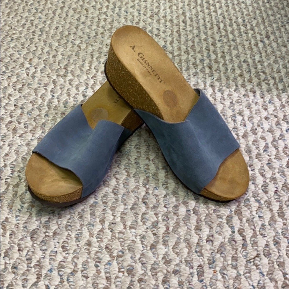 A. Giannetti Italian Suede Slip On Wedge Sandal